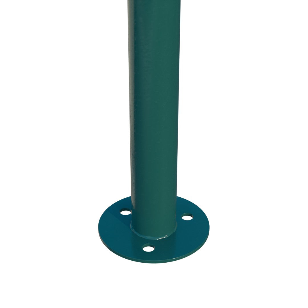 Verzinkter Pfosten D48mm mit Fußplatte und PVC-Kappe, 1800mm - Grün RAL 6005