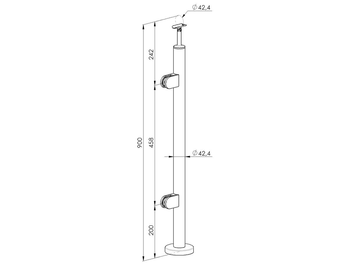 Eckfosten, Oberverankerung - links - grade AISI304