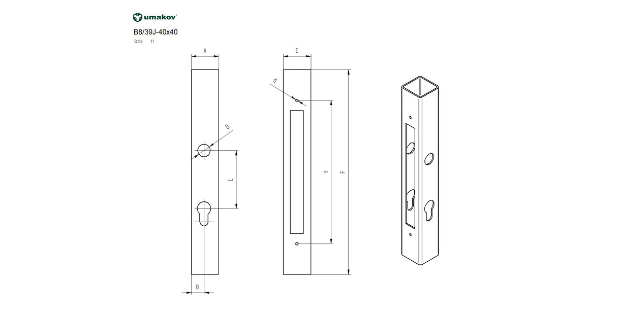 Schloßkasten, Profil, für Schloß B1/30-20x85, INOX