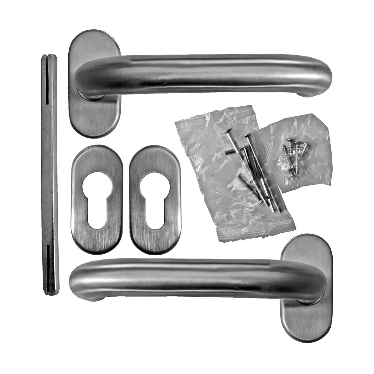 Door handle with plate, pair AISI 304, K320
