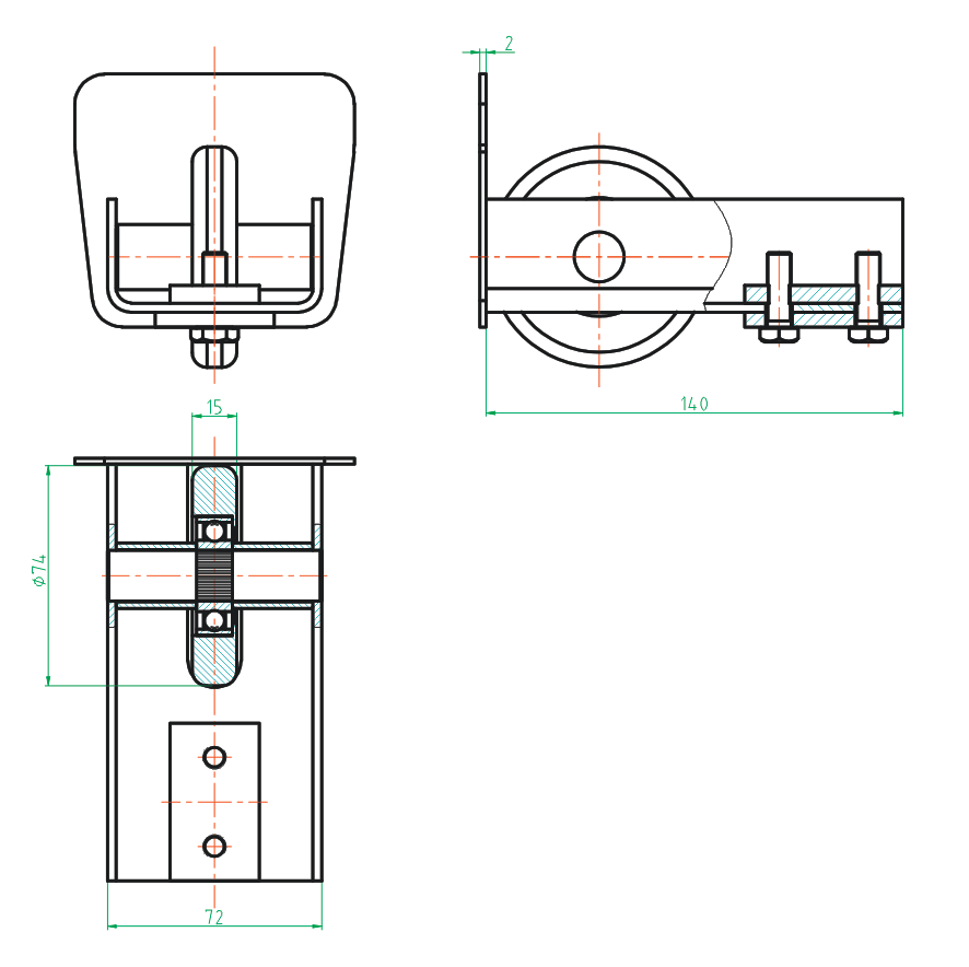 Endrad für Laufschiene Zn, profile 94x85mm