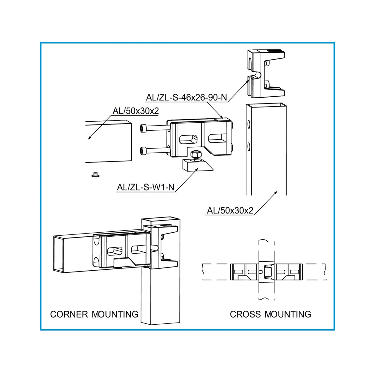 Eckverbinder 46x26 für Profil 50x30