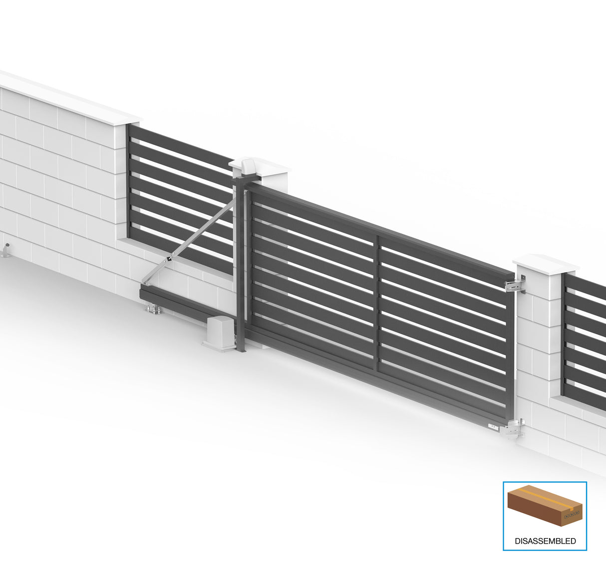 Aluminium selbsttragendes Schiebetor 6x2,125m mit Füllung 20x100 R7016