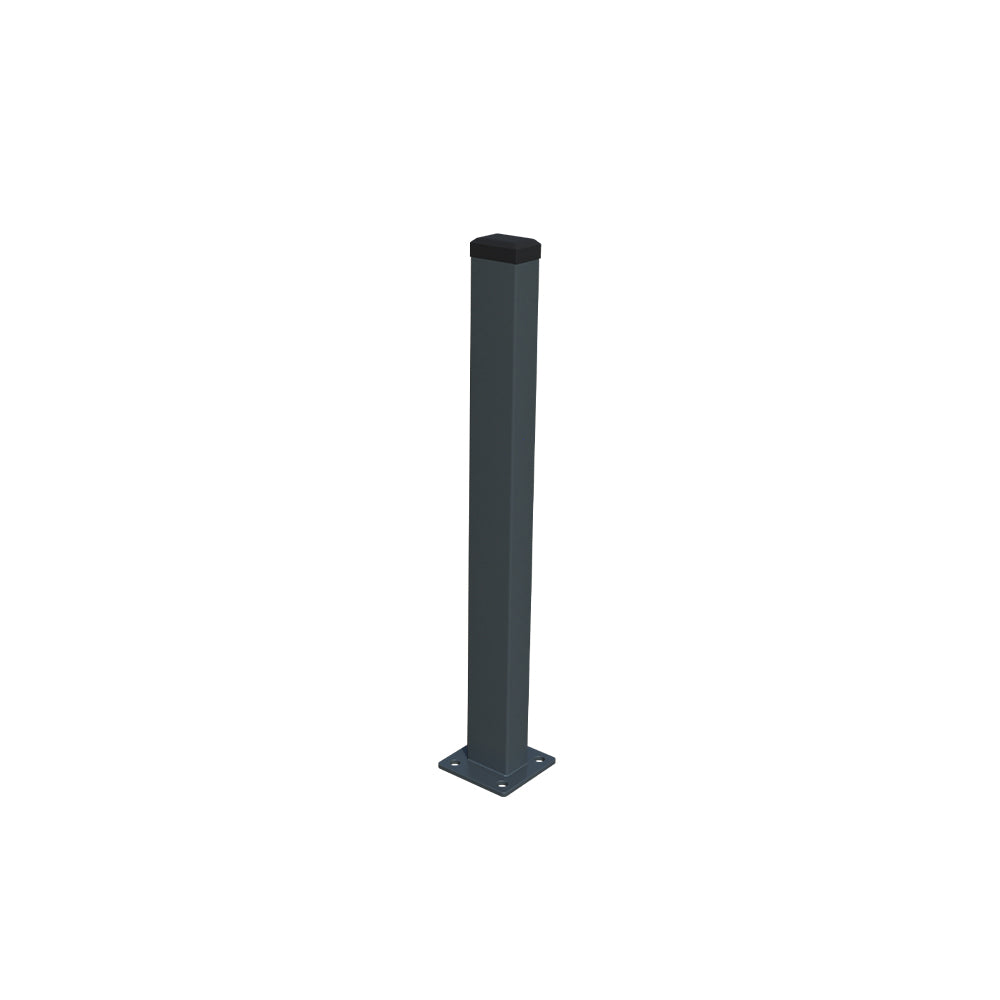 Verzinkter Pfosten 60x40mm mit Fußplatte und PVC-Kappe, 1400mm, Anthrazit RAL 7016
