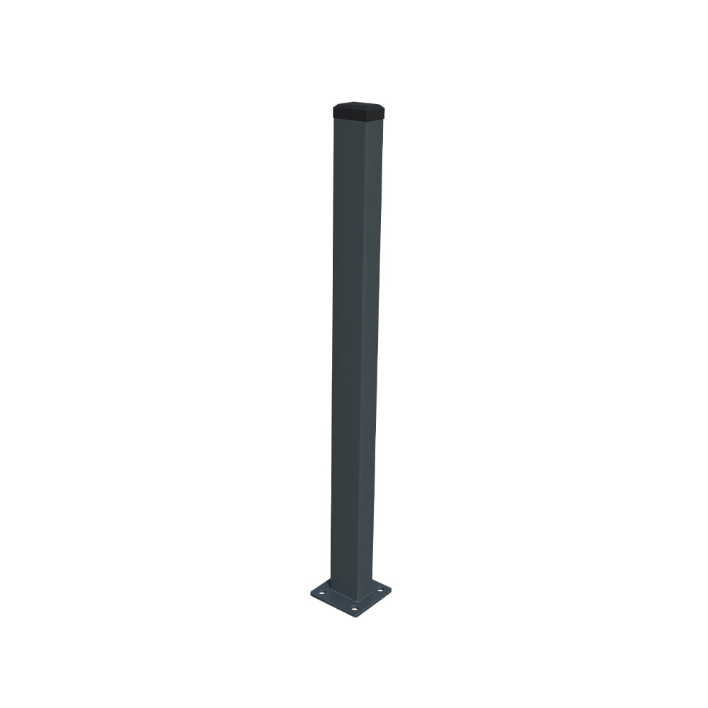 Verzinkter Pfosten 60x40mm mit Fußplatte und PVC-Kappe, 1800mm, Anthrazit RAL 7016