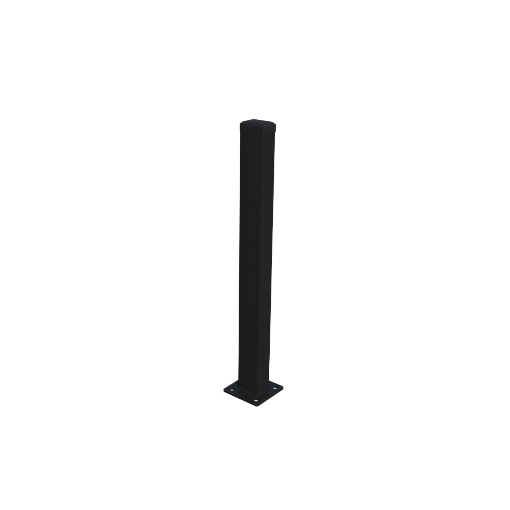 Verzinkter Pfosten 60x40 mm mit Fußplatte und PVC-Kappe, 1800mm - Schwarz RAL 9005