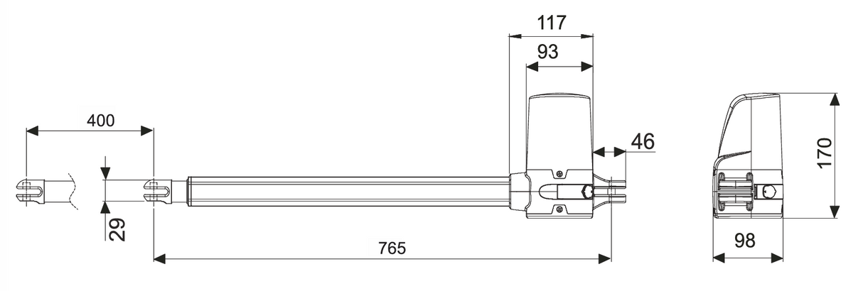 Antrieb links - Motor für einen Flügel ROLLKIT bis 2m/