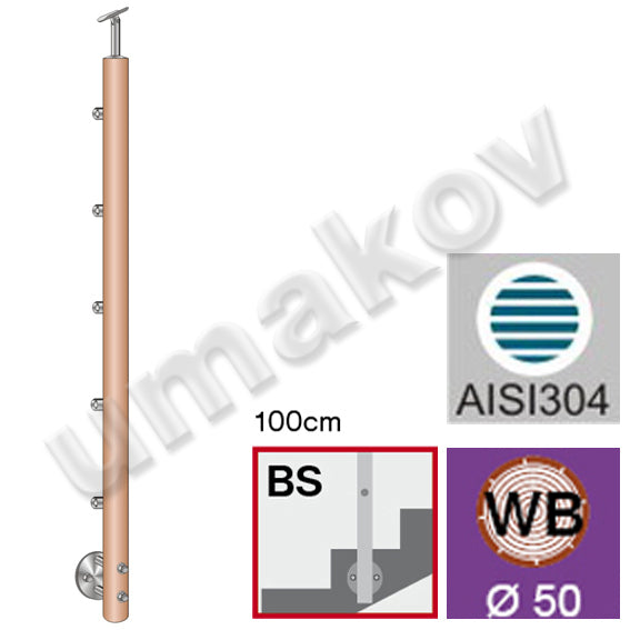 Stab BUCHE (BEECH) D50mm, 5xd12mm, H1000, BK-Sch