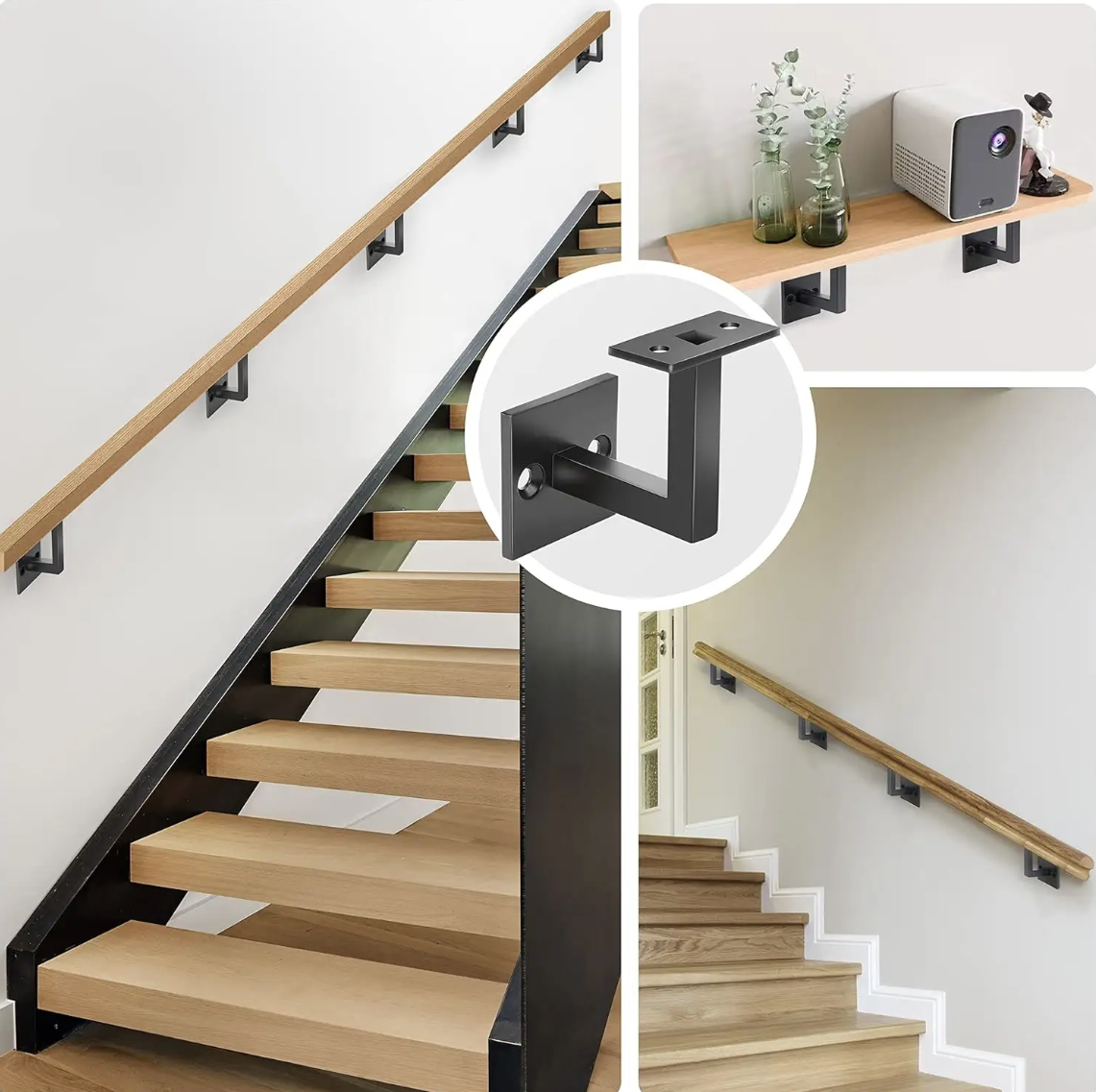 Handlaufhalter an die Wand - einstellbar, Schwarz, Fe