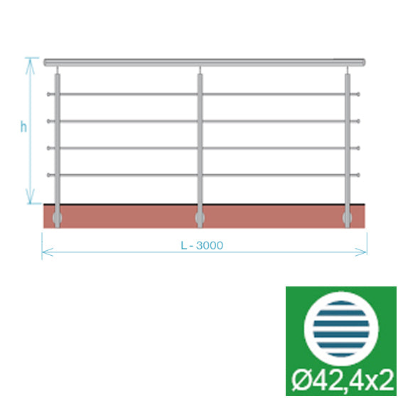 Edelstahlgeländer, AISI304, 3000x900mm, BR