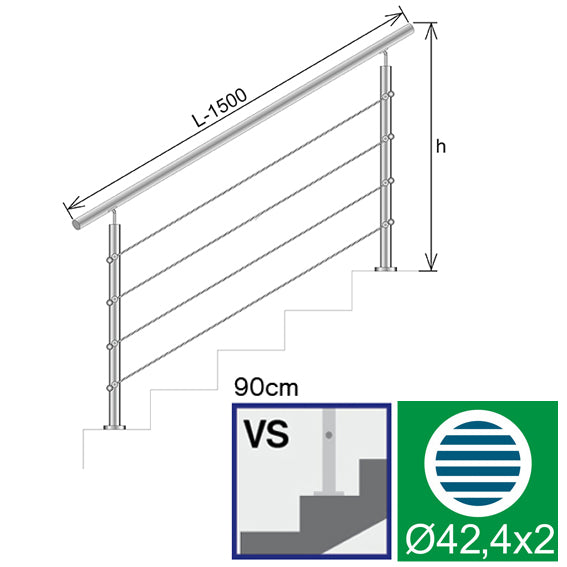 Seilgeländer - Edelstahl - Bodenmontage - steigend