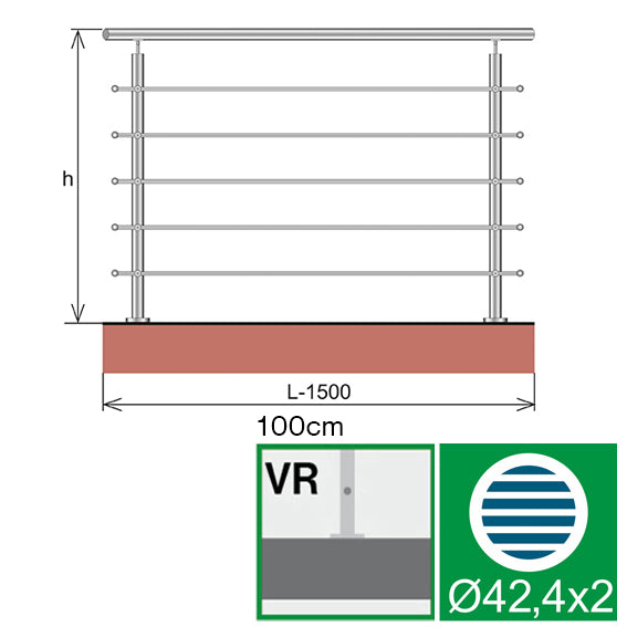 Edelstahlgeländer, AISI304, 1500x1000mm