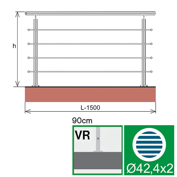 Edelstahlgeländer, AISI304, 1500x900mm
