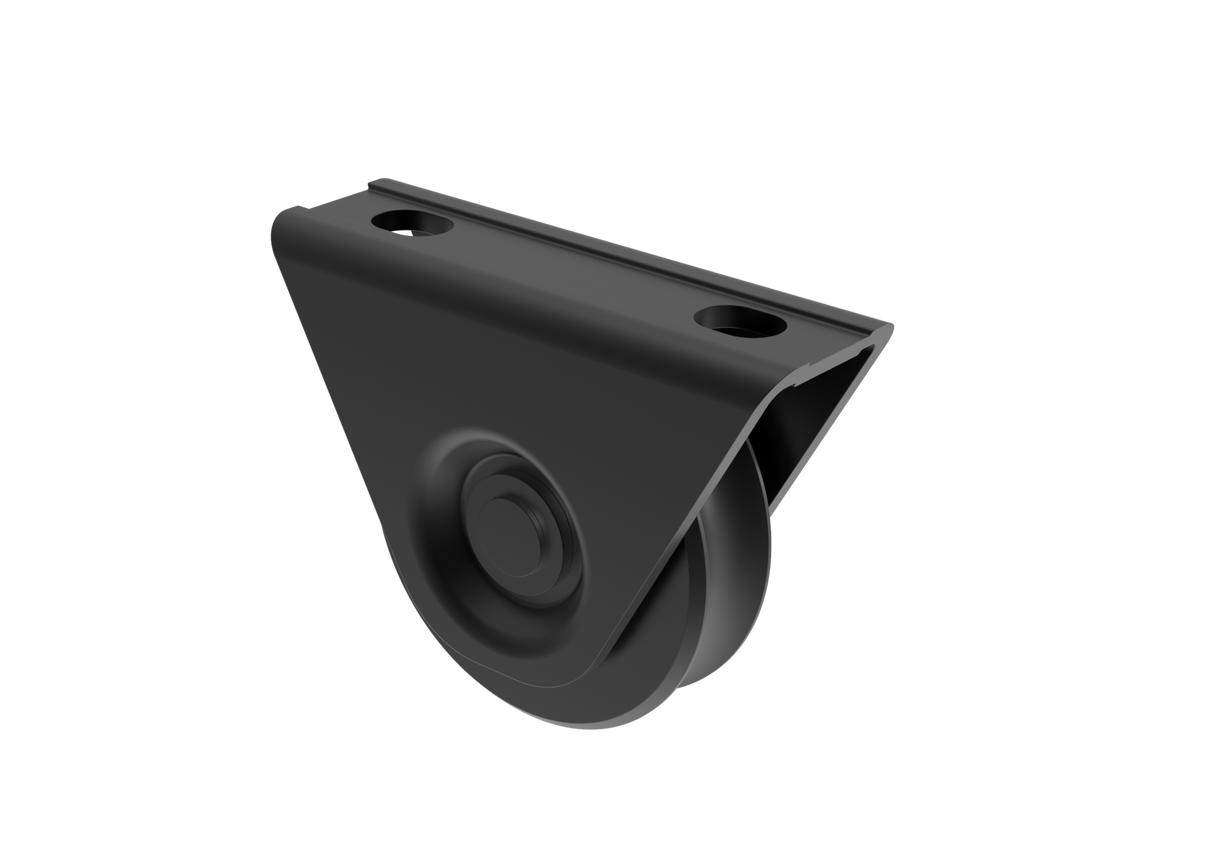 Schiebetorrolle mit Außenstützplatte und U-Rille D80, Schwarz
