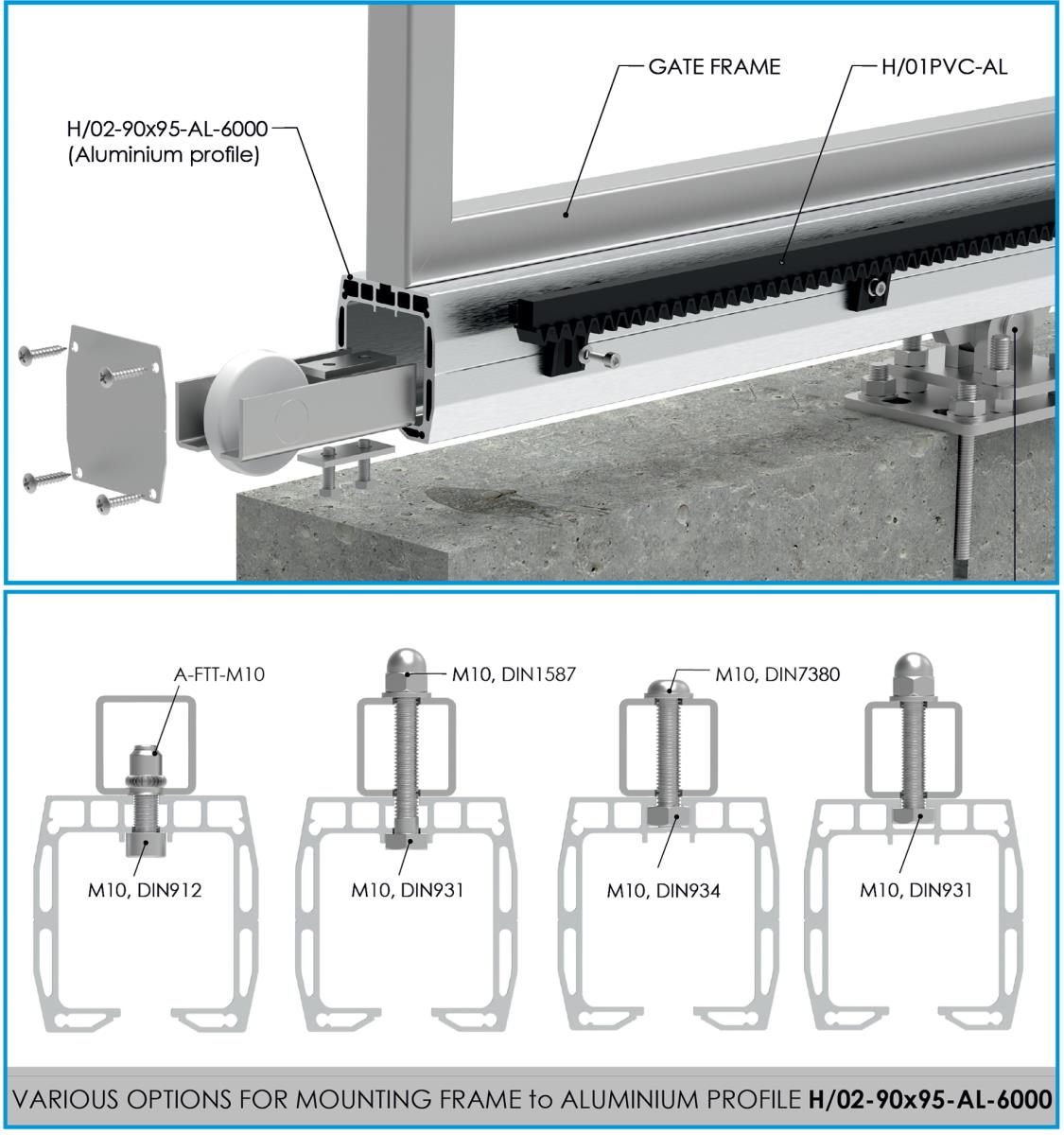 Führungsprofil AL 90x95mm, L6m, RAL7016