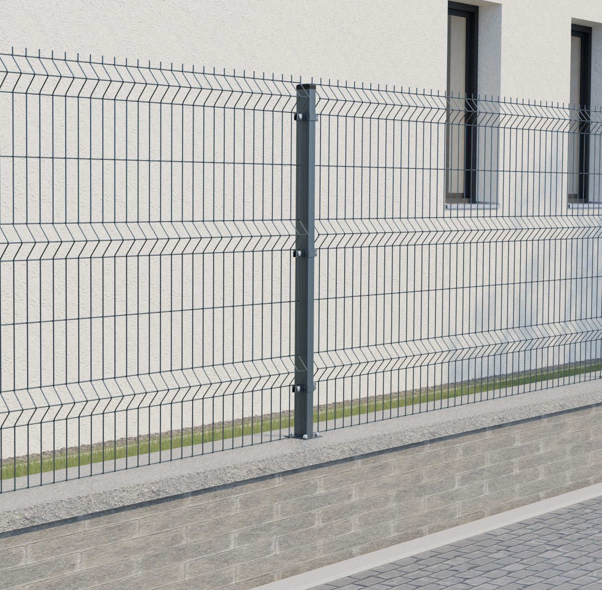Verzinkter Pfosten 60x40mm mit Fußplatte und PVC-Kappe, 1200mm - Anthrazit RAL 7016