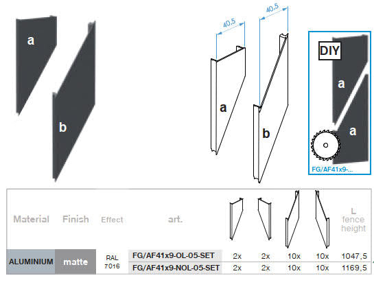 Click-Lock Distanz-Abdeckleiste für U-Adapter, 41x09-36mm - Anthrazit R7016, schräg mit 5 mm Spalt - SET