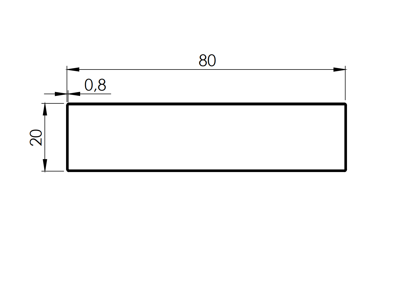 Nerezový profil 20 x 80 x 0,8 - 6,0 m - Brus