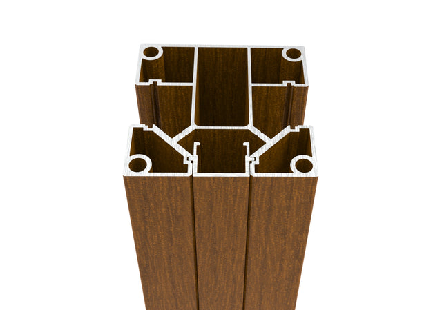 Set Aluminium-Zaunpfosten 70 × 70 mm – 6,0 m – Holzdekor GOLDENE EICHE W03 – für 20 mm breite Füllungen