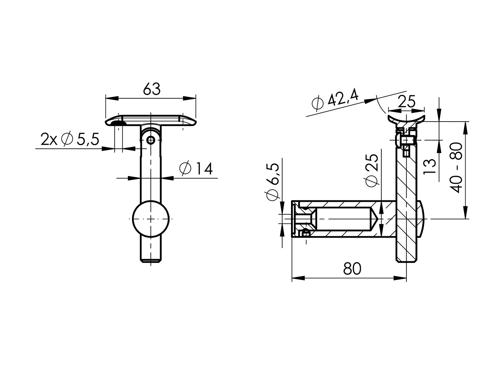 Handlaufhalter außermittig