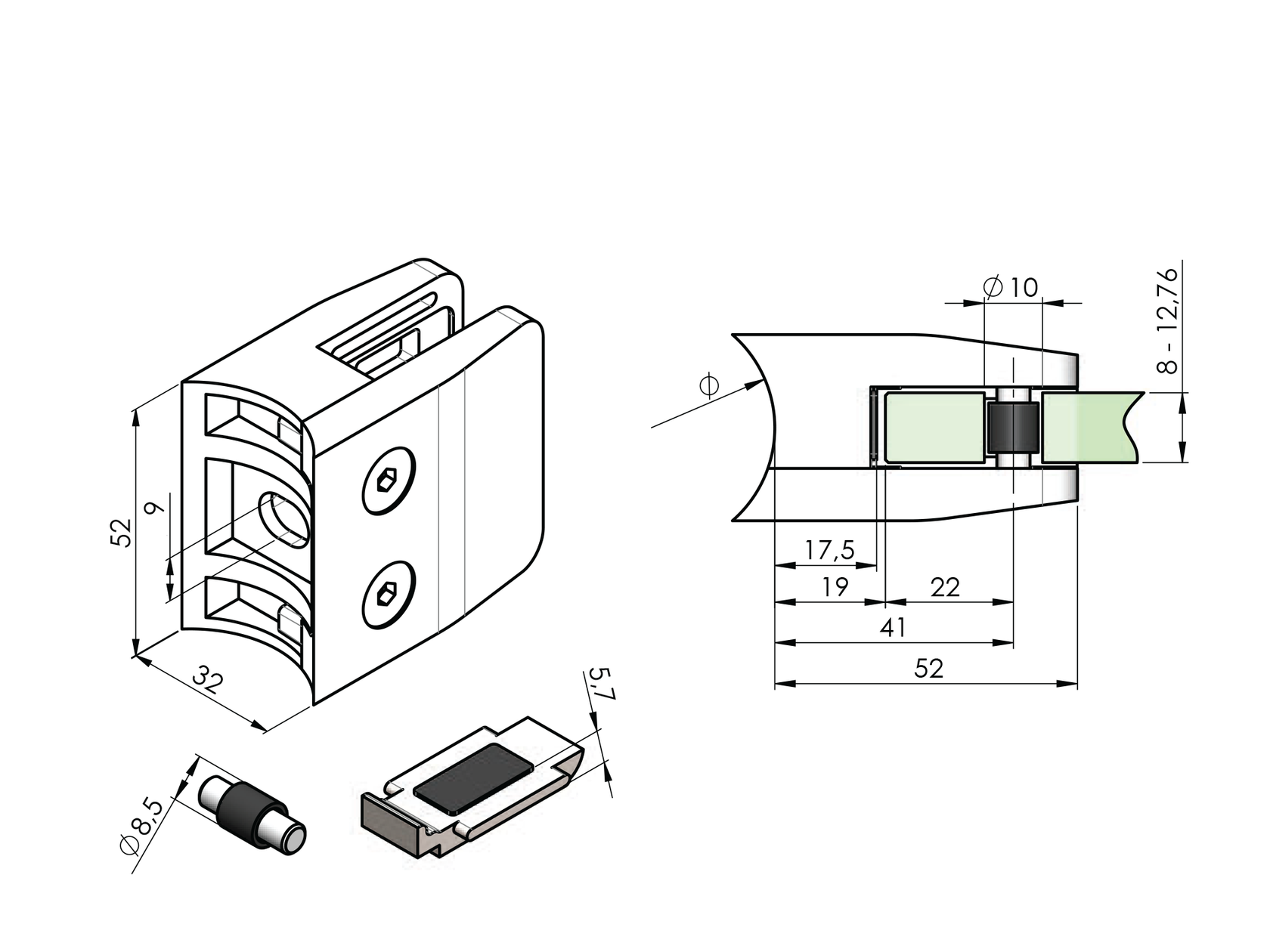 Držiak výplne skla - set