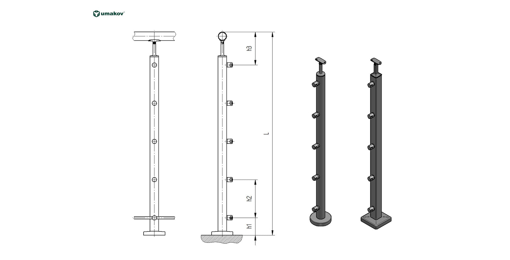 Pfosten, Buche, JP 40x40, H1000, VK-Treppe
