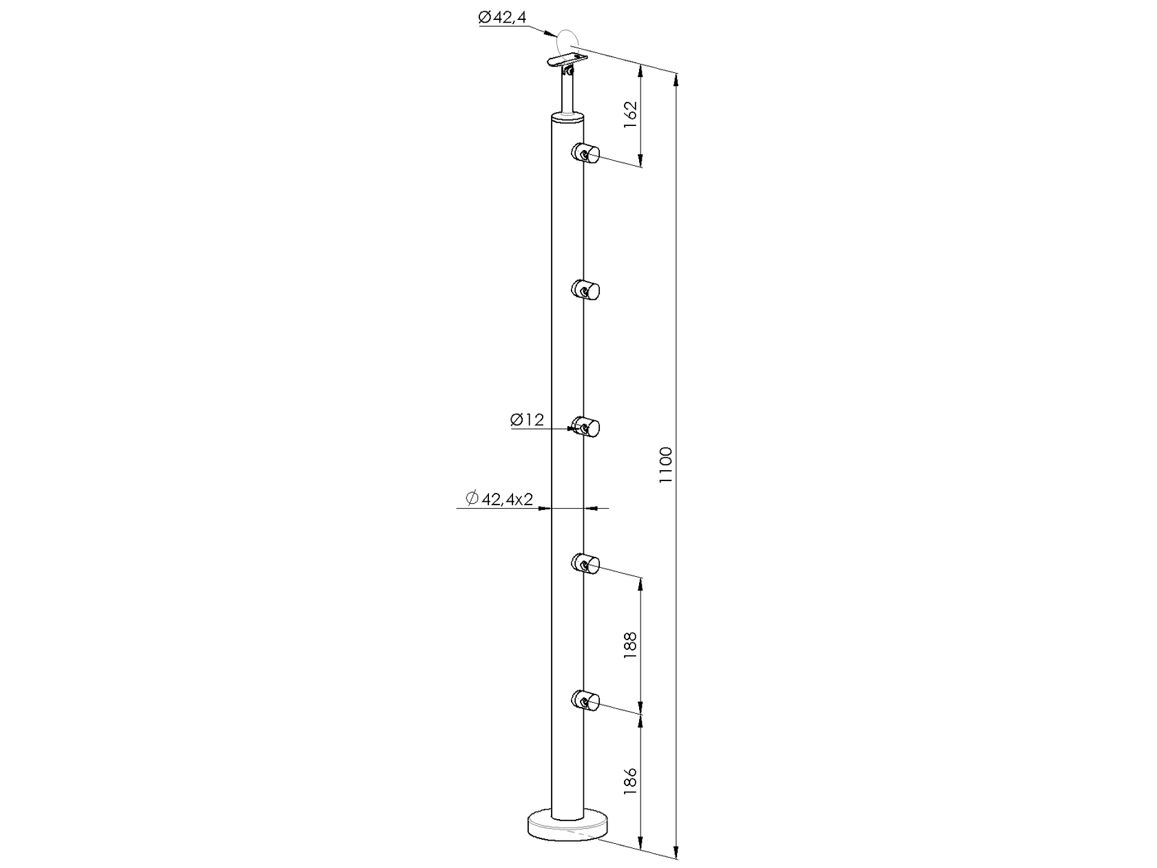 Pfosten, Oberverankerung - auf Treppe AISI304, D42