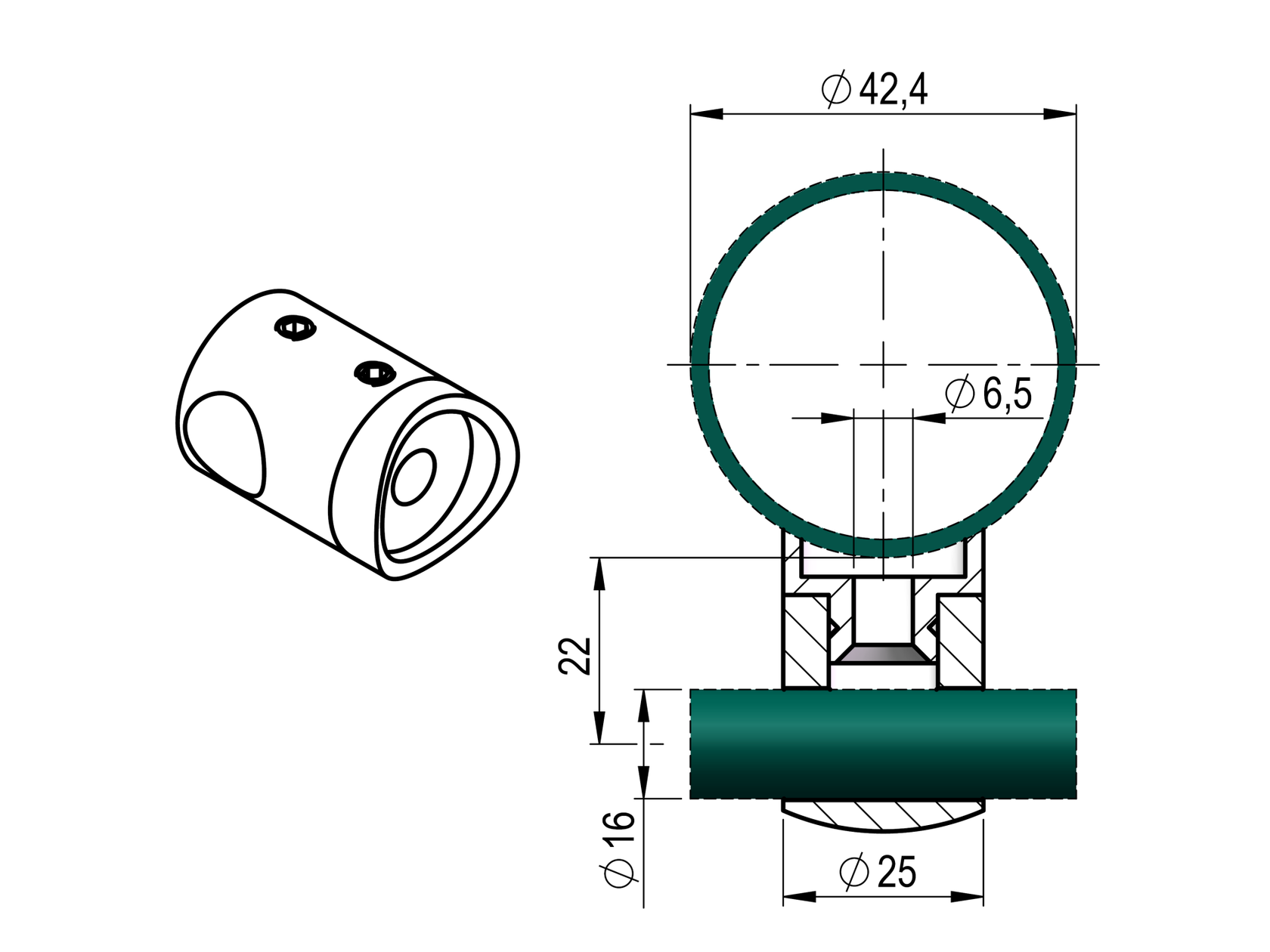 Füllstabhalter direkt AISI316, d16/D42,4x2mm