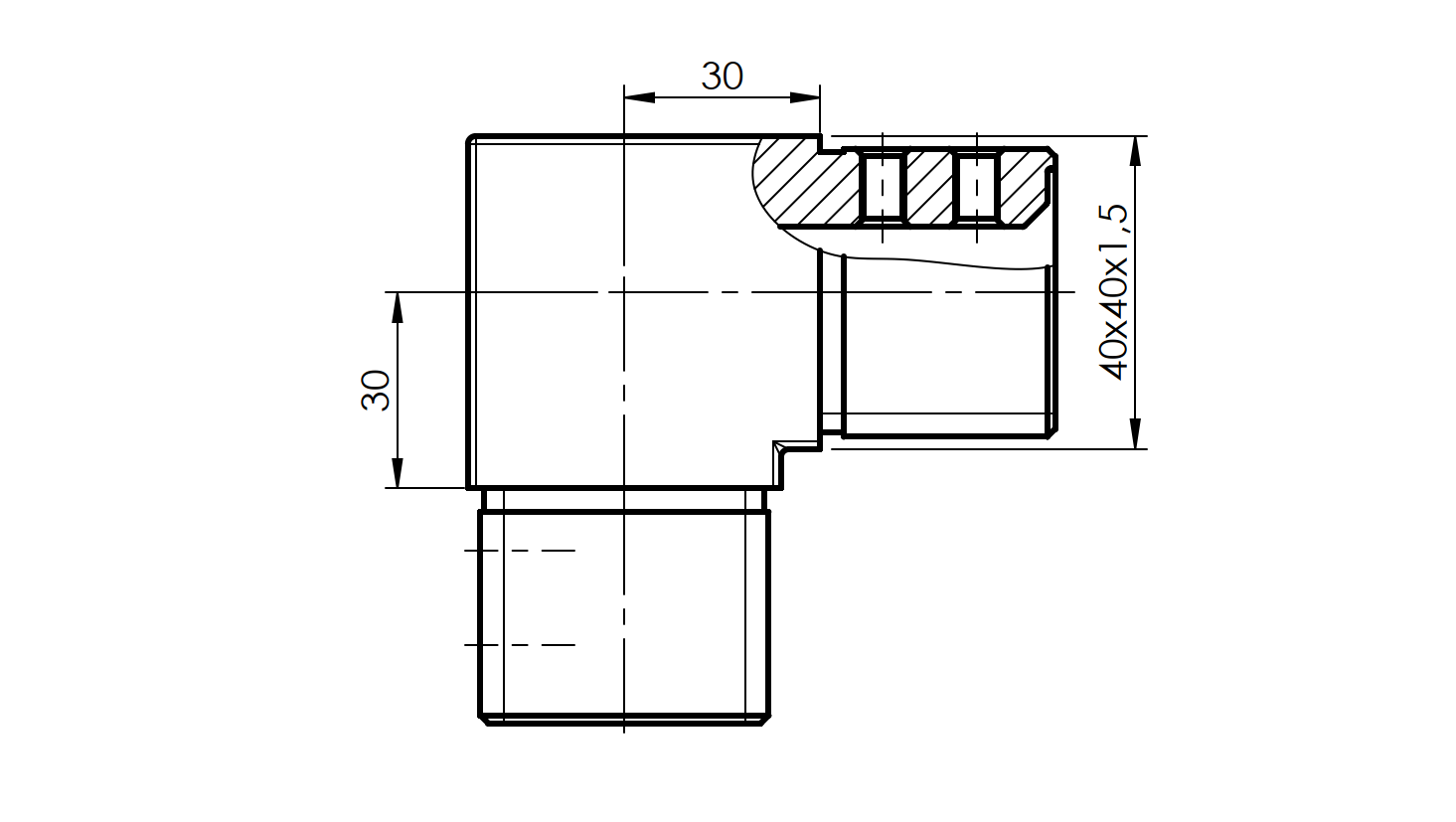 Prechod madla sklo - koleno 90°, 40x40x2mm