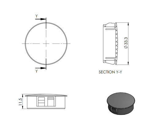 Endkappe für ALU profile - schwarz, PVC, D33mm