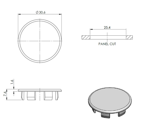 Endkappe für ALU profile, PVC, D25mm