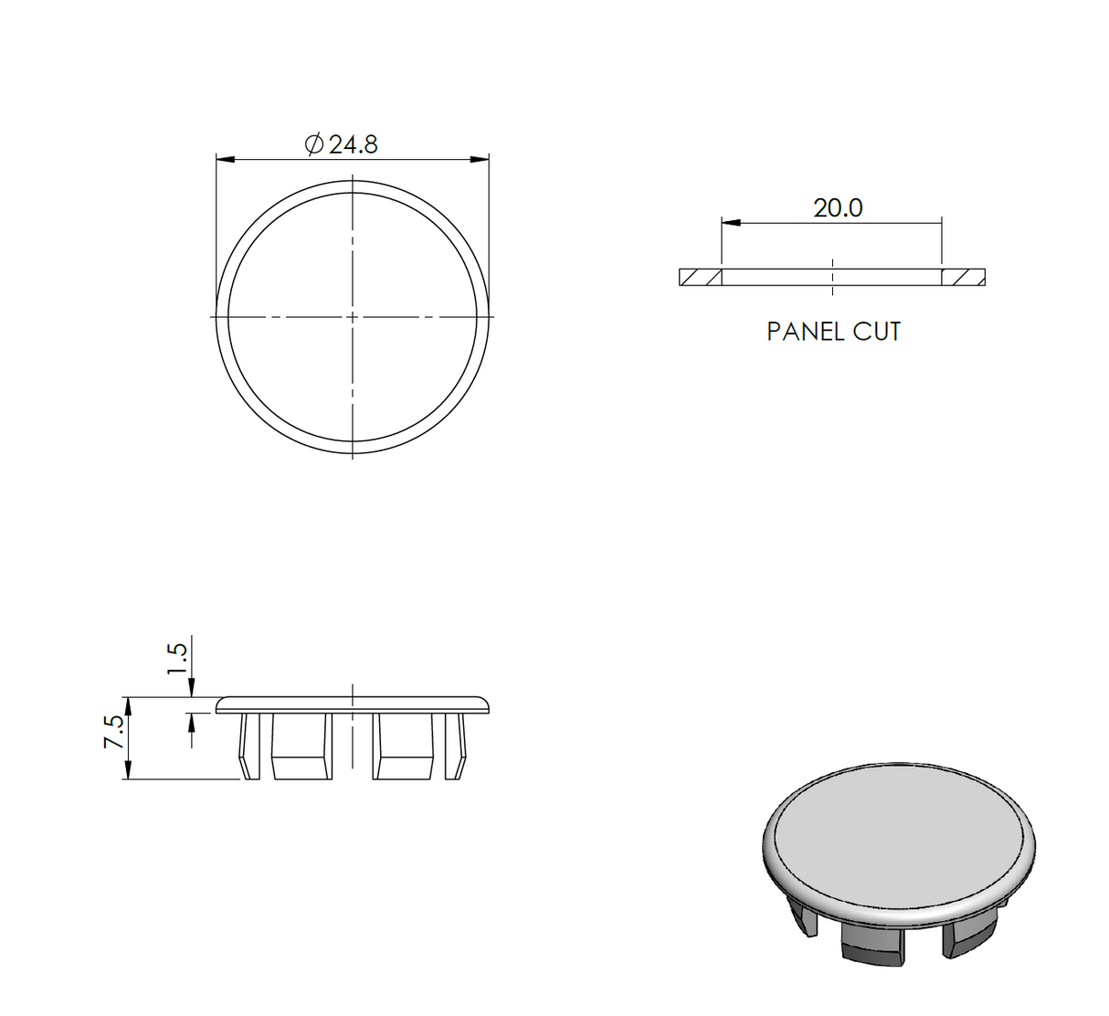 Endkappe für ALU profile, PVC, D20mm