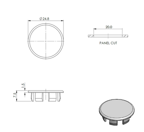 Endkappe für ALU profile, PVC, D20mm