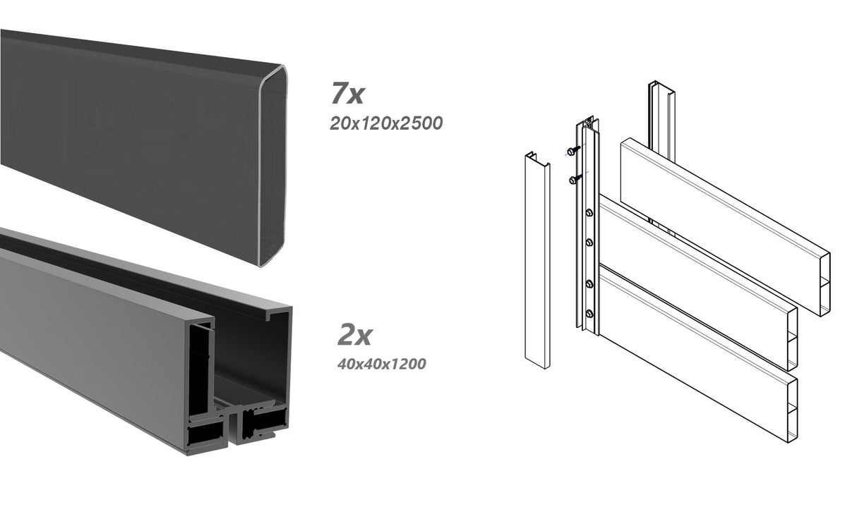 Aluminium Zaunbaugruppe mit Latte 20x120, 1,2x2,5m