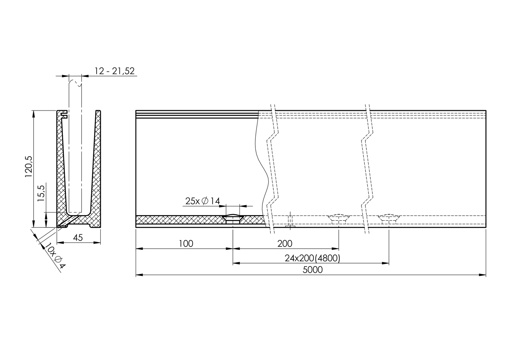 Aluprofil für Ganzglasgeländer - Oberverankerung