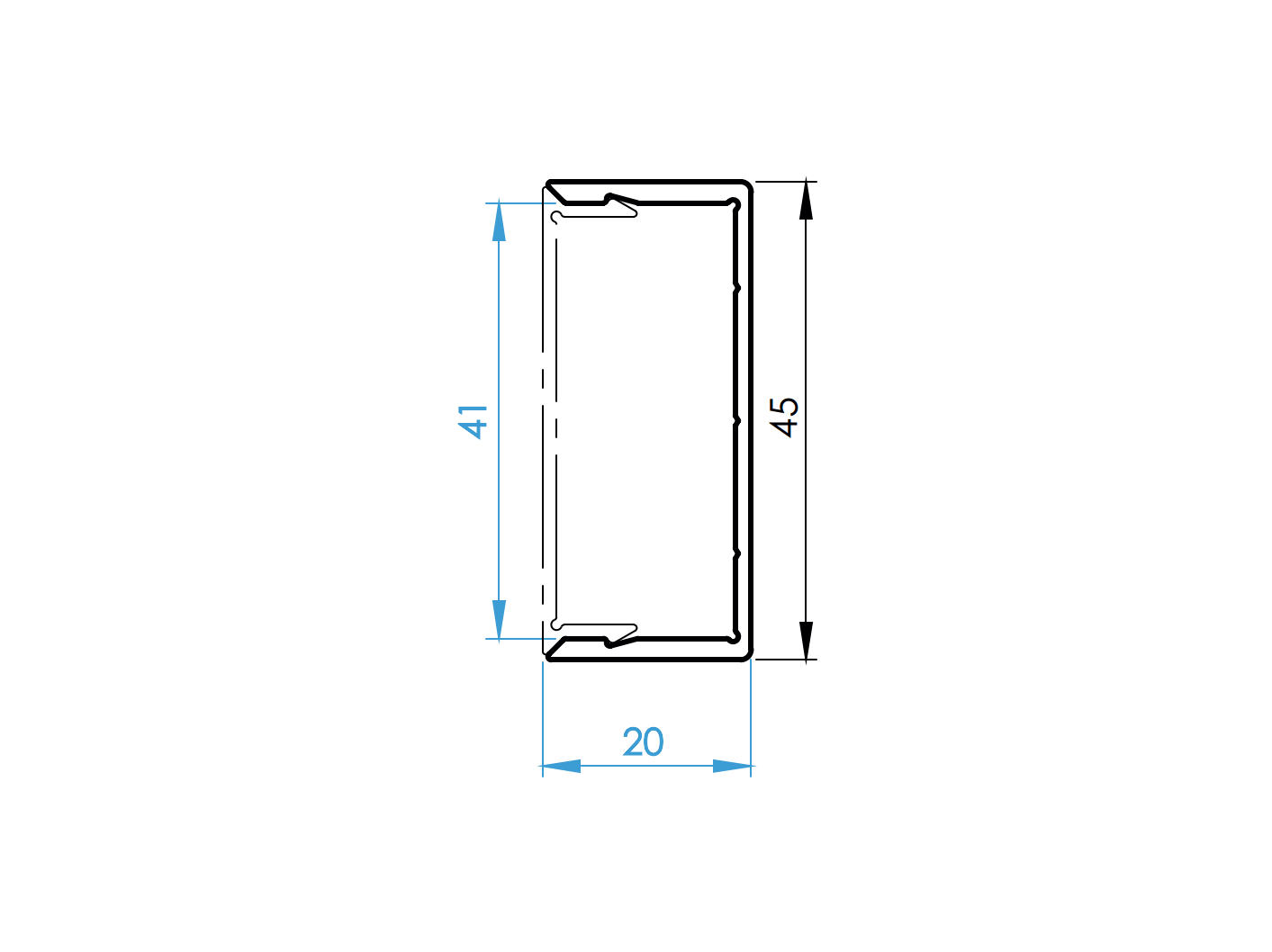 Hliníkový plotový adaptér pre výplne 40 mm a pre fasádny systém, 45 x 20 – 6,0 m – drevo dekor SVETLÝ DUB - W02