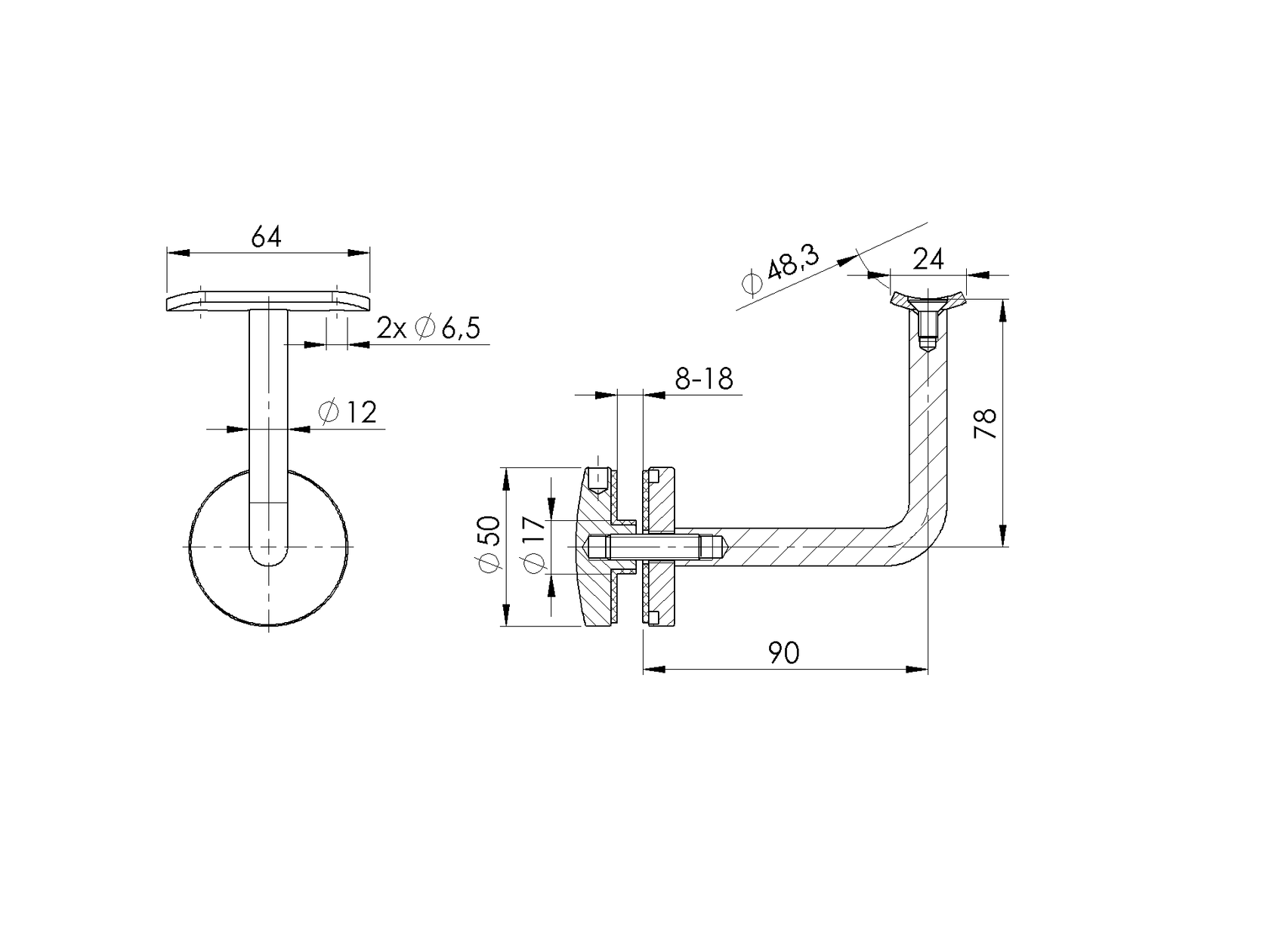 Handlaufhalter auf Glas