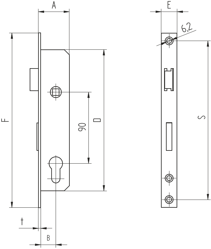 Zámok pre cylin.vložku do JP profilu 50x30mm, AISI304