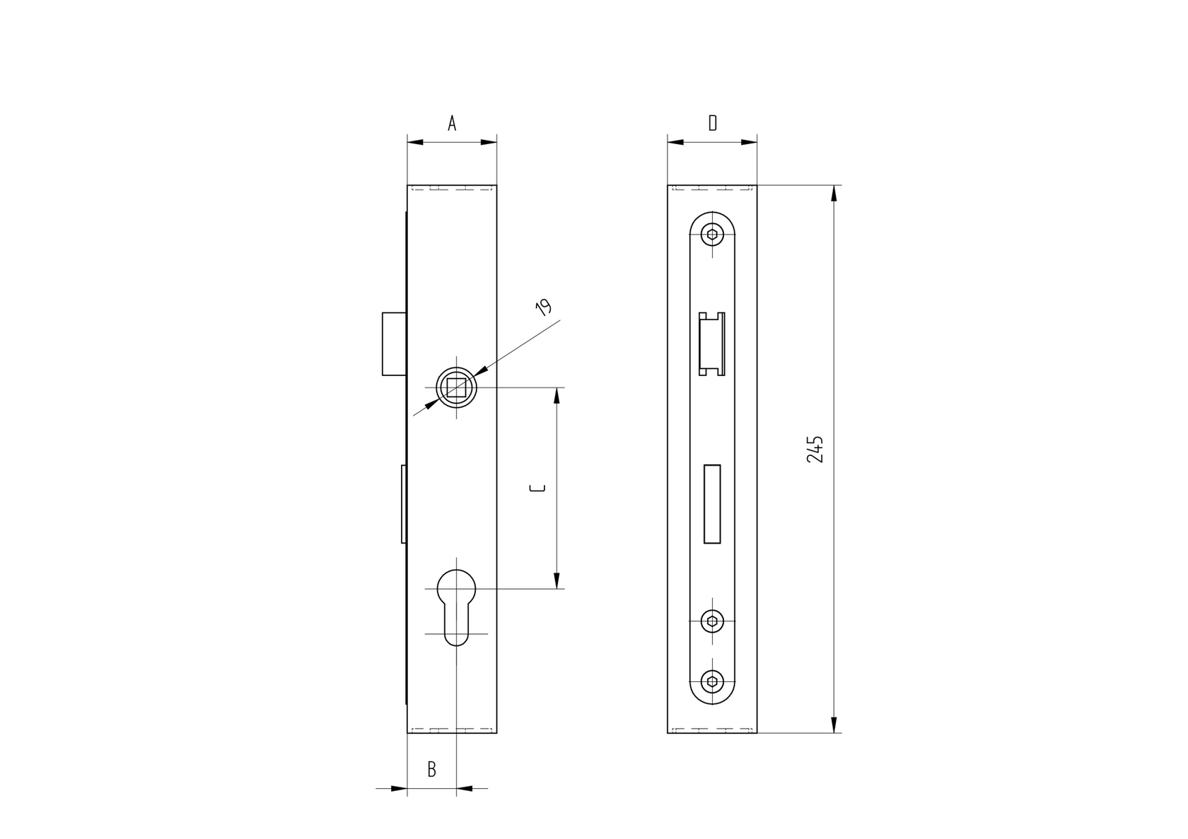 Schloßkasten-Set, ohne Türgriff JP50x30