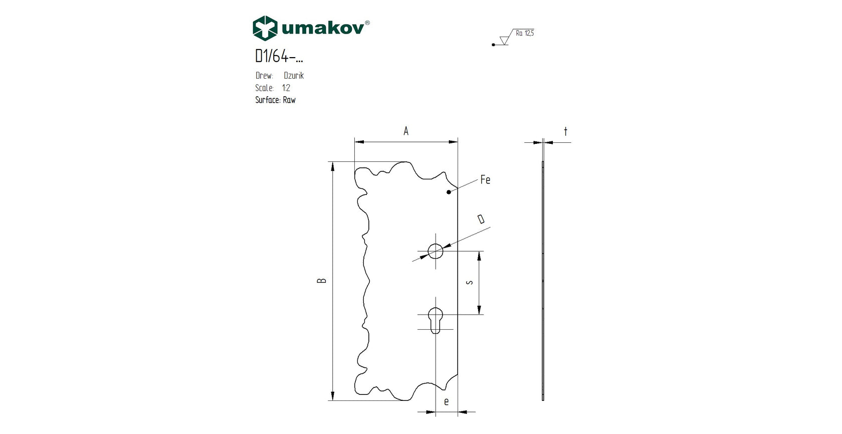 Schlossplatte – rechts 315x135, t2, a85, d20mm