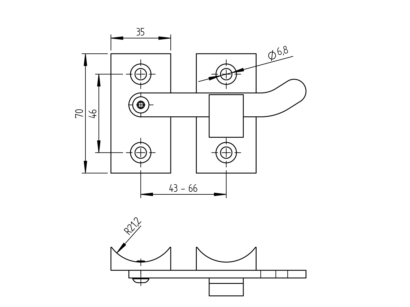 Bránový obrtlík INOX, AISI 316, D42, L=70mm