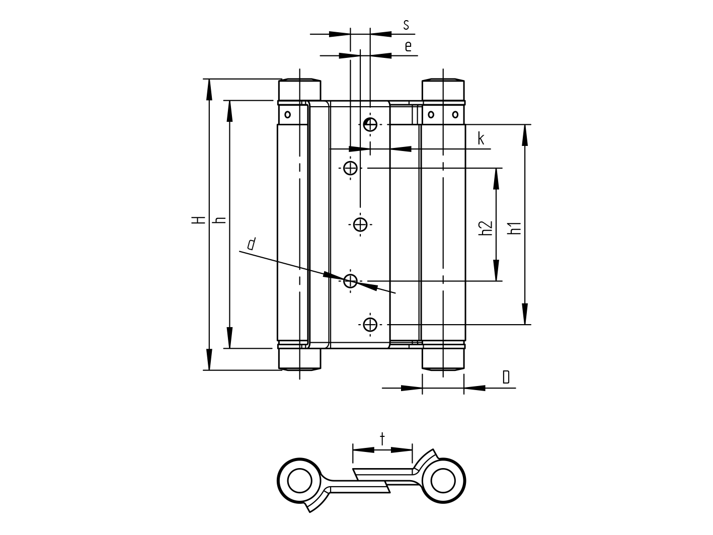 Záves pružinový obojstranný, Brass, L=75mm ,