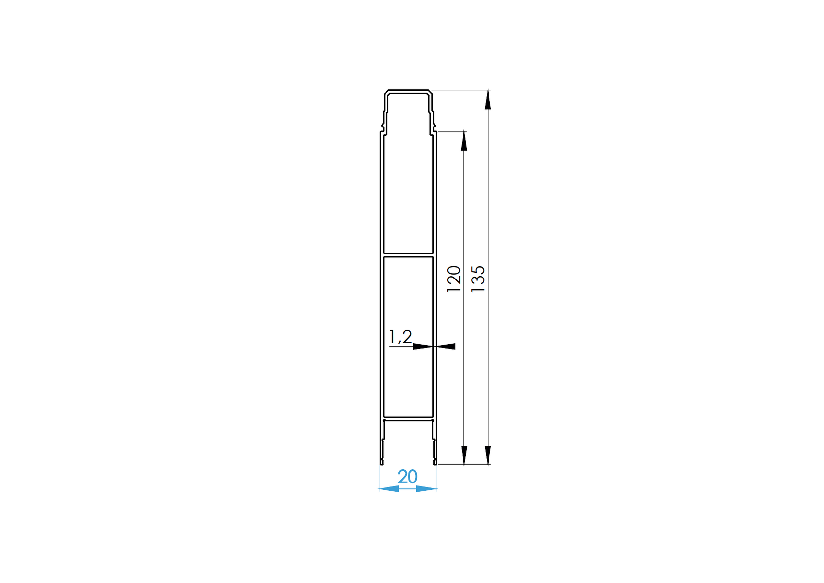 Hliníková plná plotová výplň, 20 x 120 - 2,0 m - Antracit  RAL 7016