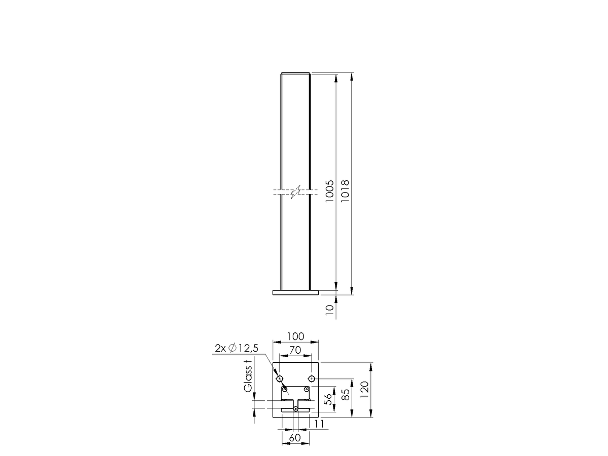 Set hliníkového stĺpika 56×60 - 1m, vrchné kotvenie s krytkami, priebežný - Antracit RAL 7016