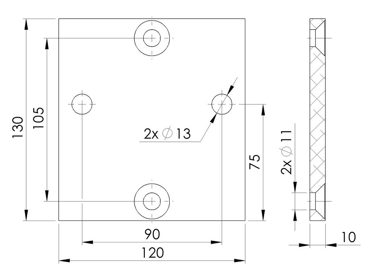 Hliníková kotviaca platňa pre profil/stĺpik 56x60