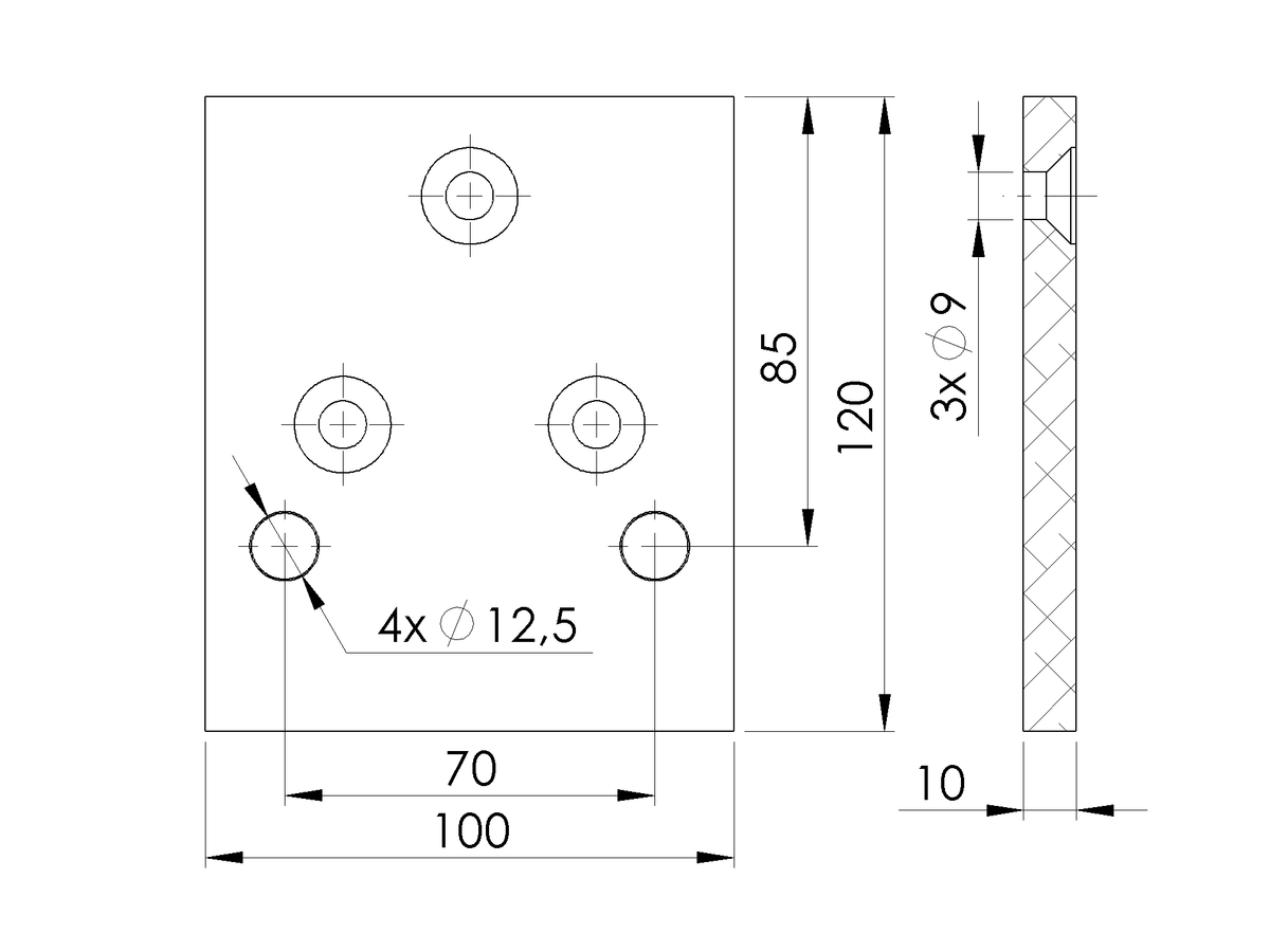 Hliníková kotviaca platňa pre stĺpik 56x 60 - Antracit RAL 7016