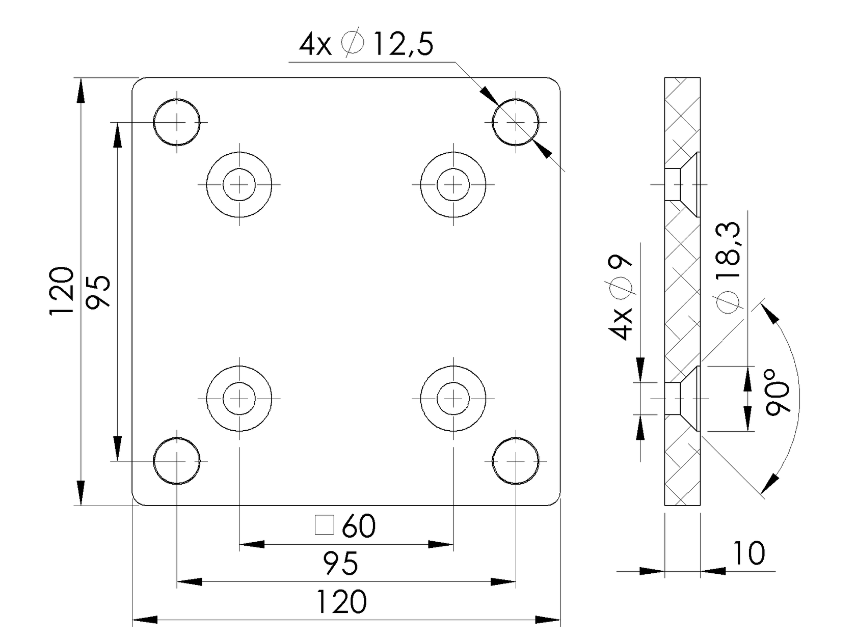 Aluminium Ankerplatte für Pfosten 80x80 R7016