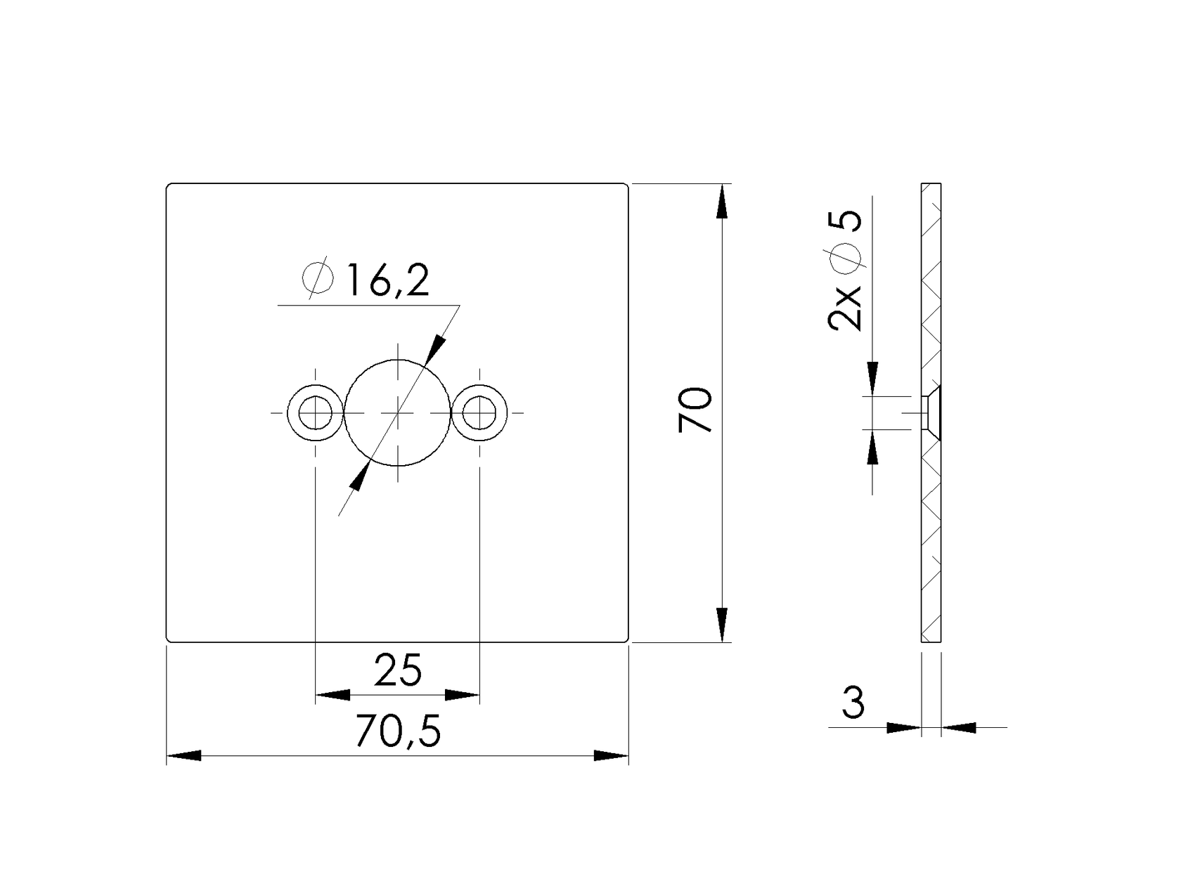 Scharnierhalterung für Rahmenprofil 70x70 R7016
