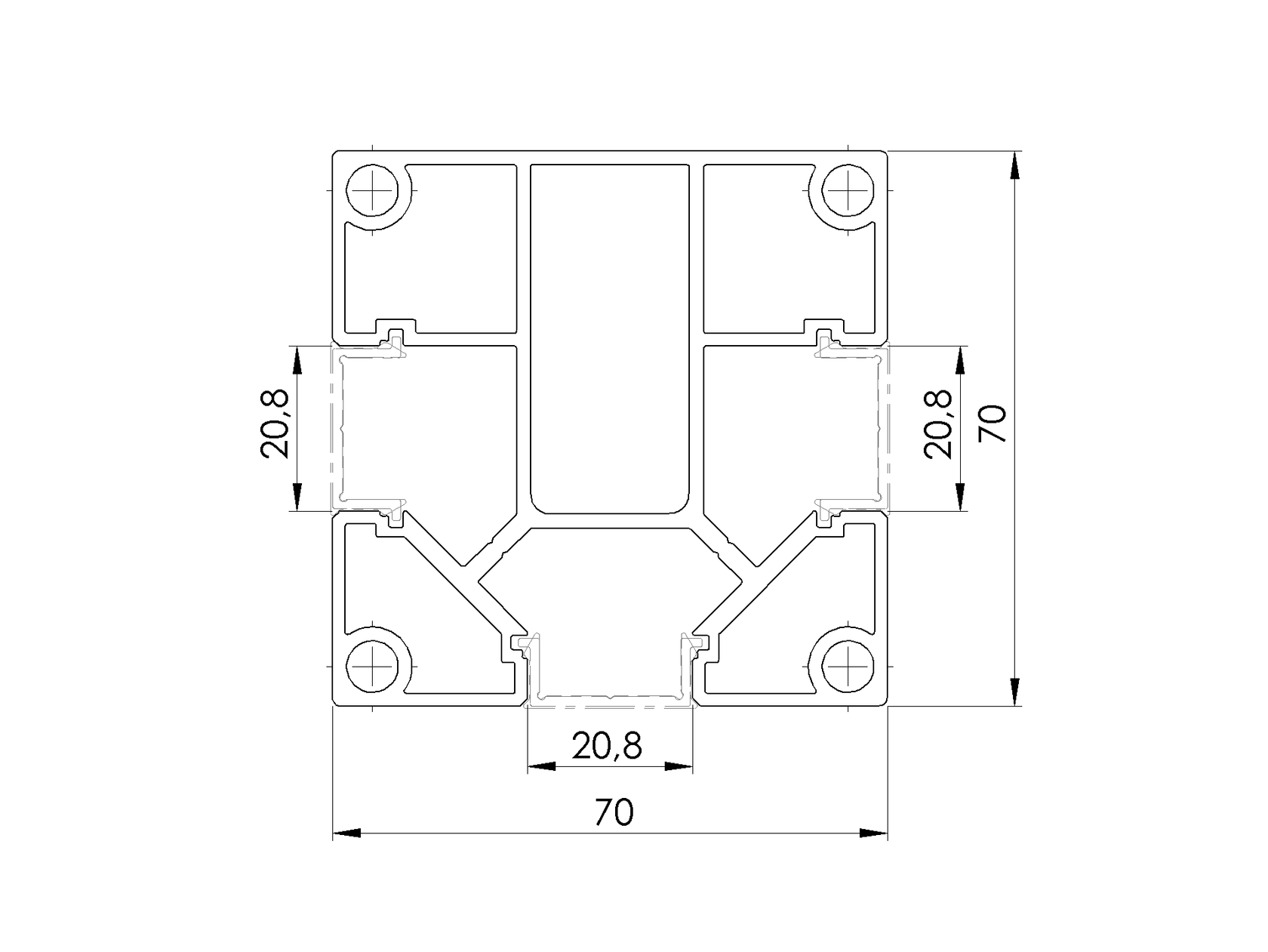 Set hliníkový plotový stĺpik 70 × 70 mm – 6,0 m – Antracit RAL 7016 – pre výplne 20 mm široké