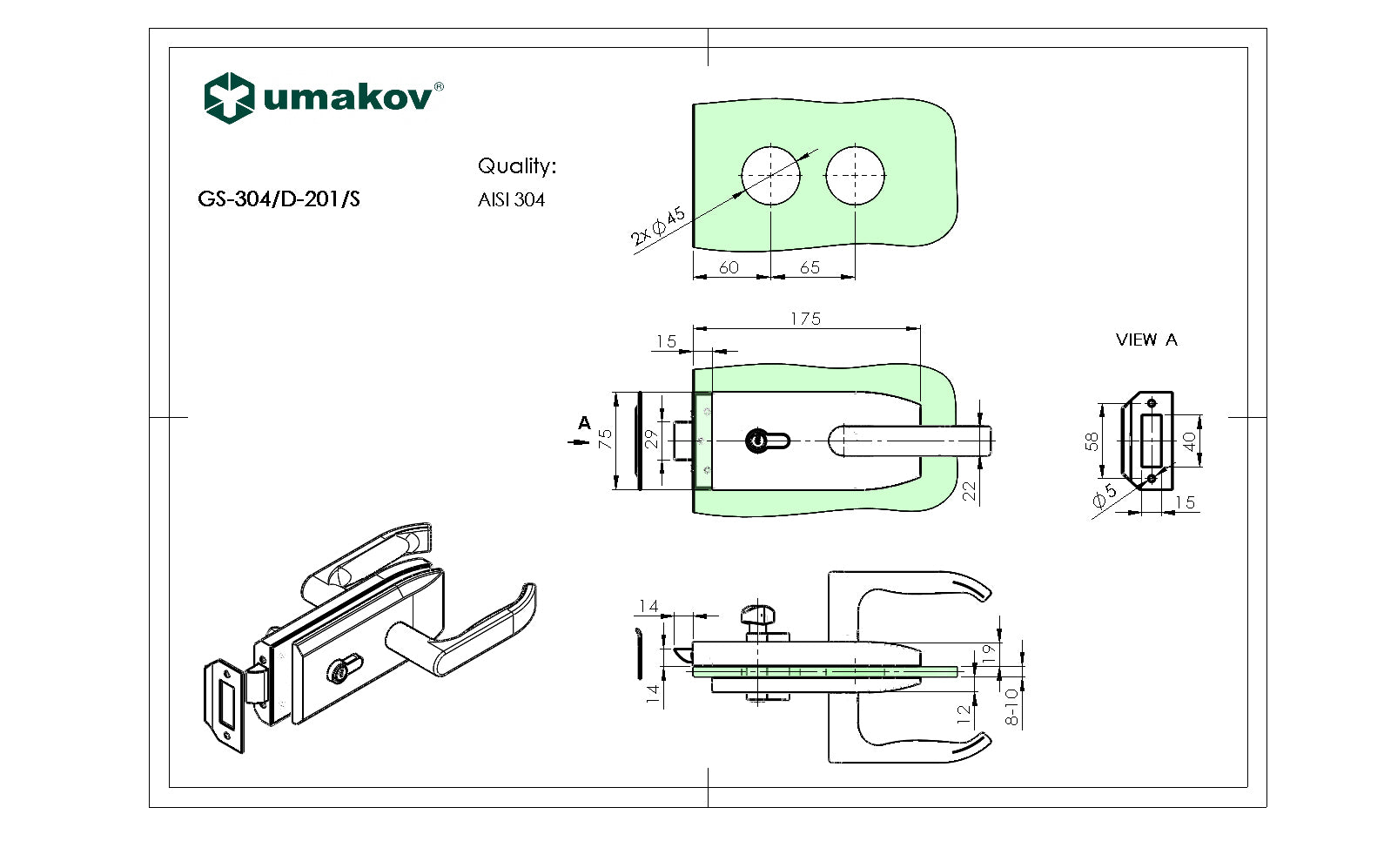 Zámka pre sklenené dvere inox, glass t 8,10,12mm BLACK